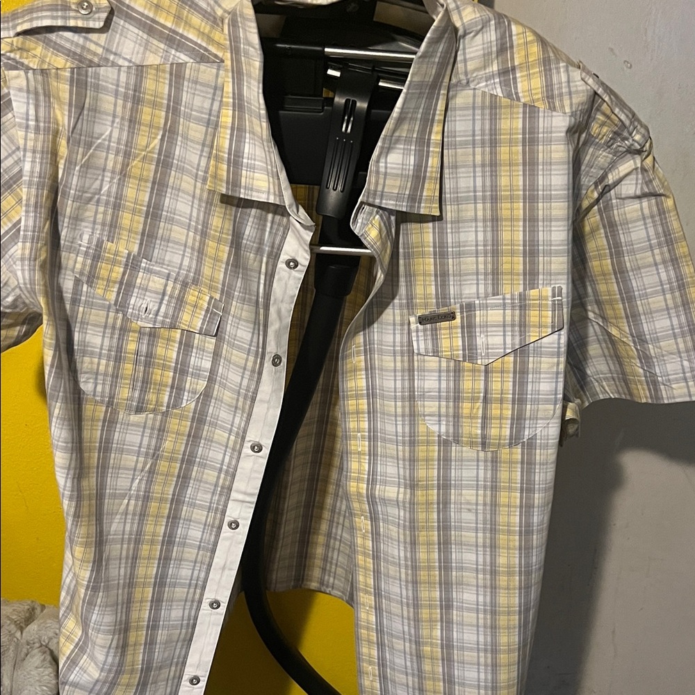 Marc Ecko Men's Casual Plaid Shirt - Gray and Yellow